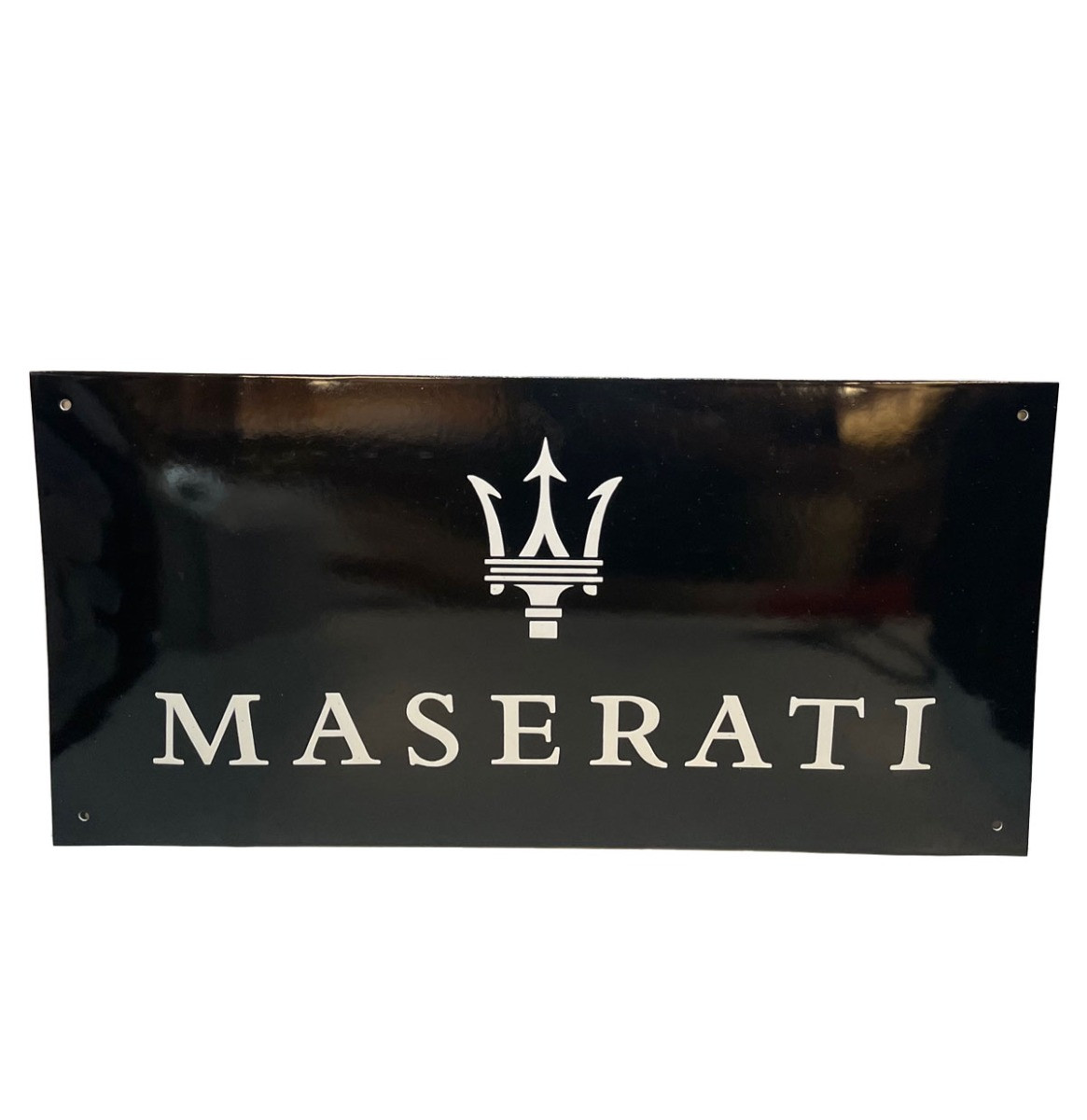 Maserati Logo Zwart Wit Emaille Bord 60 x 30 cm