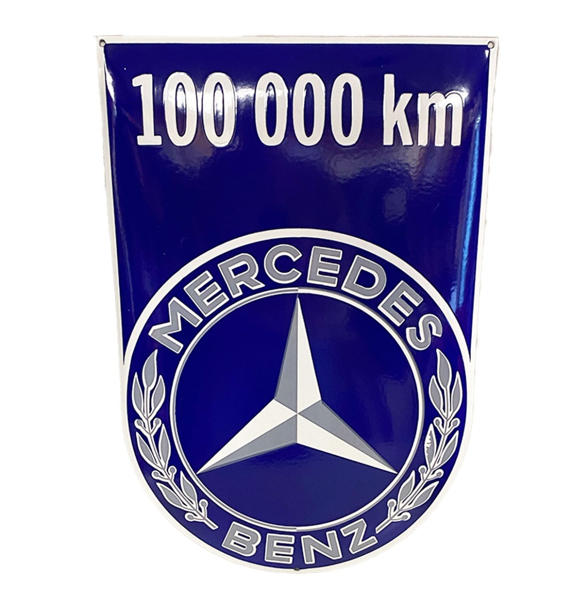 Mercedes Benz 100.000km Blauw Emaille Bord - 60 x 41cm