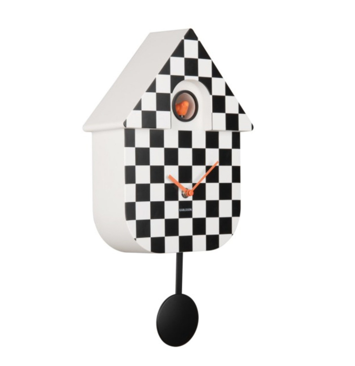 Karlsson Wandklok Modern Cuckoo - Checkered Zwart