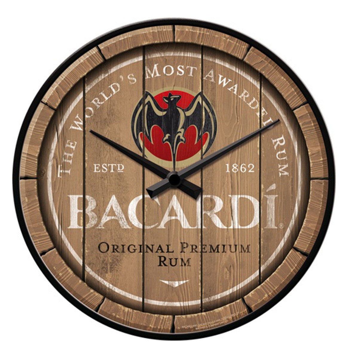 Wandklok Bacardi - Wood Barrel Logo