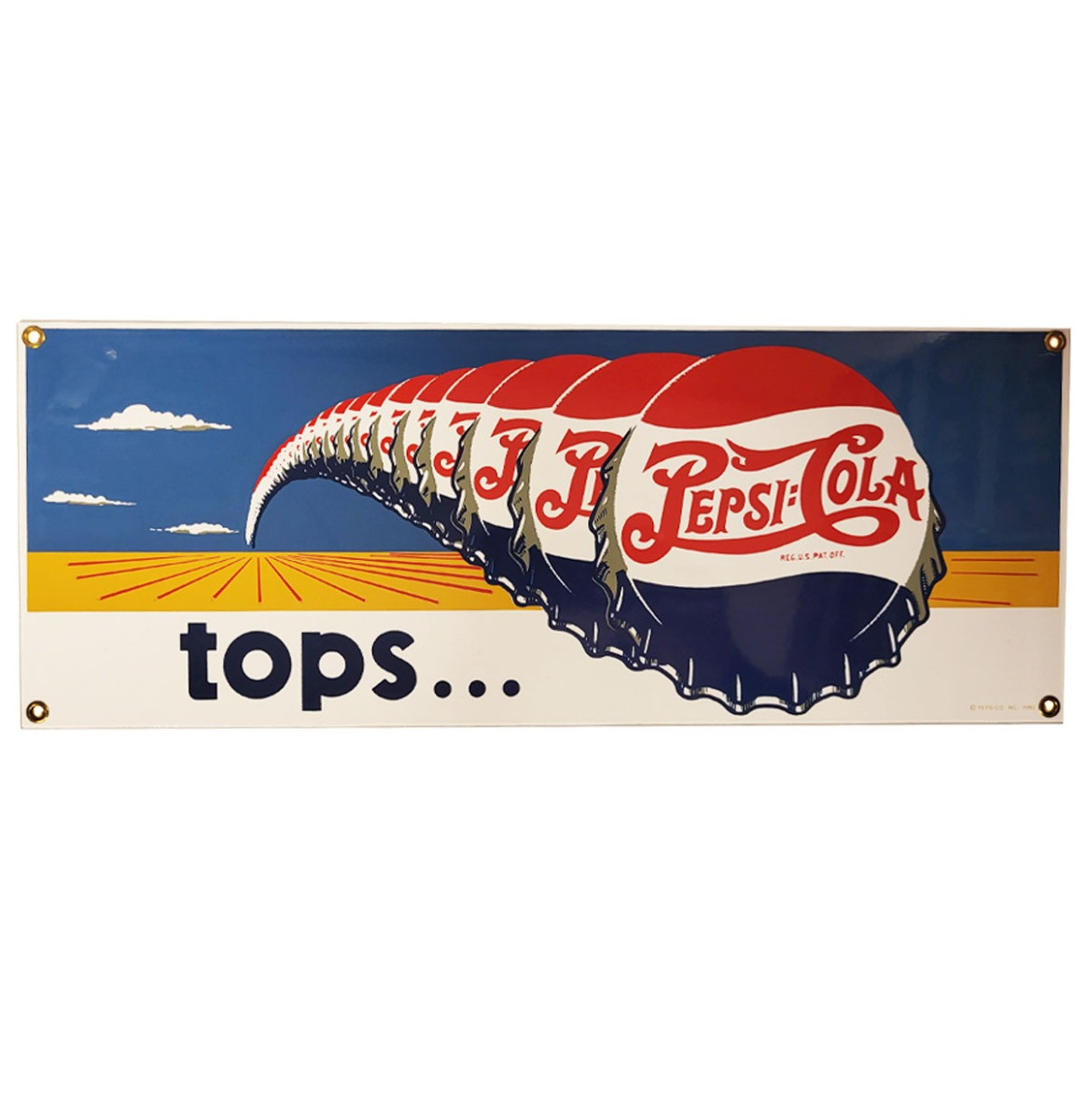 Pepsi-Cola Tops... Emaille Bord - 41 x 16 cm - Ande Rooney 1992