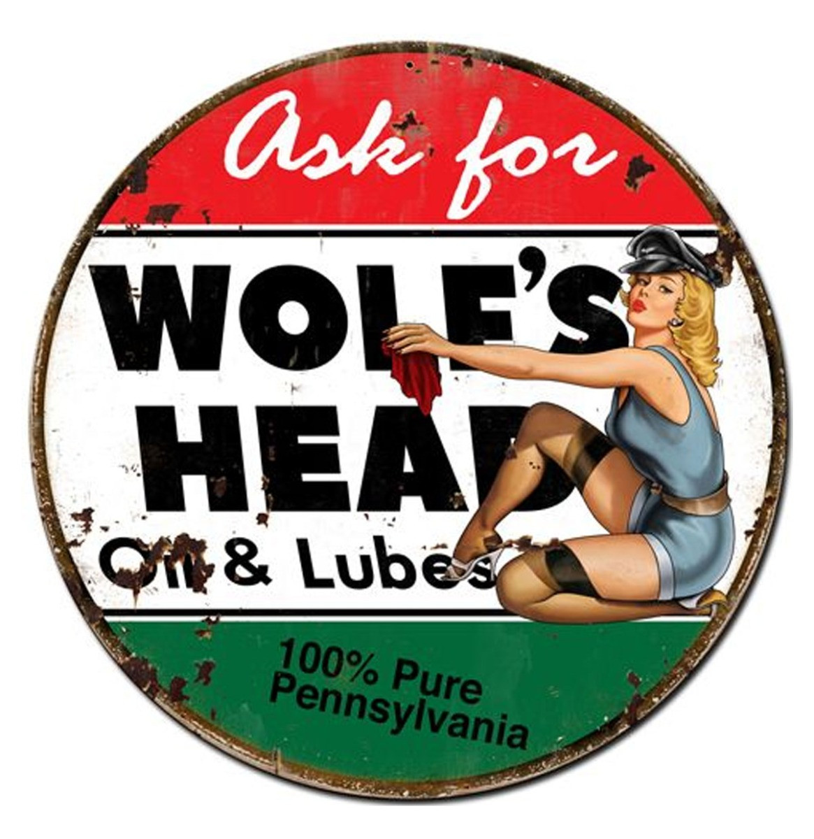 Ask For Wolf&apos;s Head Oil And Lubes Pin-Up Metalen Bord 76 cm