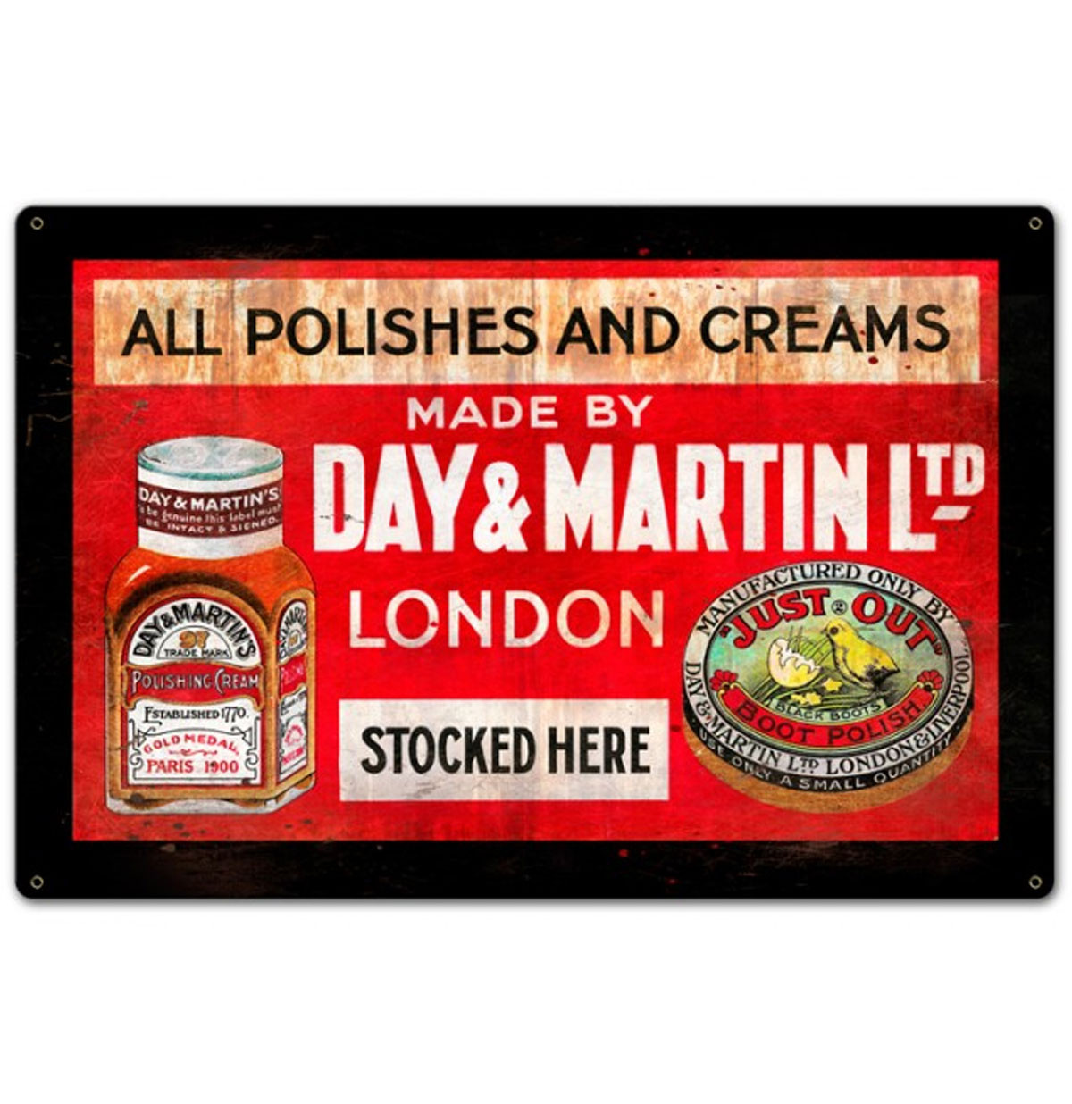 All Polishes And Creams Made By Day & Martin Ltd London Zwaar Metalen Bord 45 x 30 cm