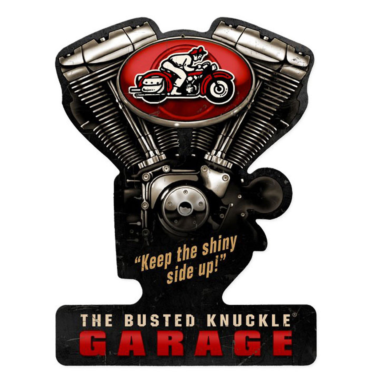 The Busted Knuckle Garage V-Twin Zwaar Metalen Bord