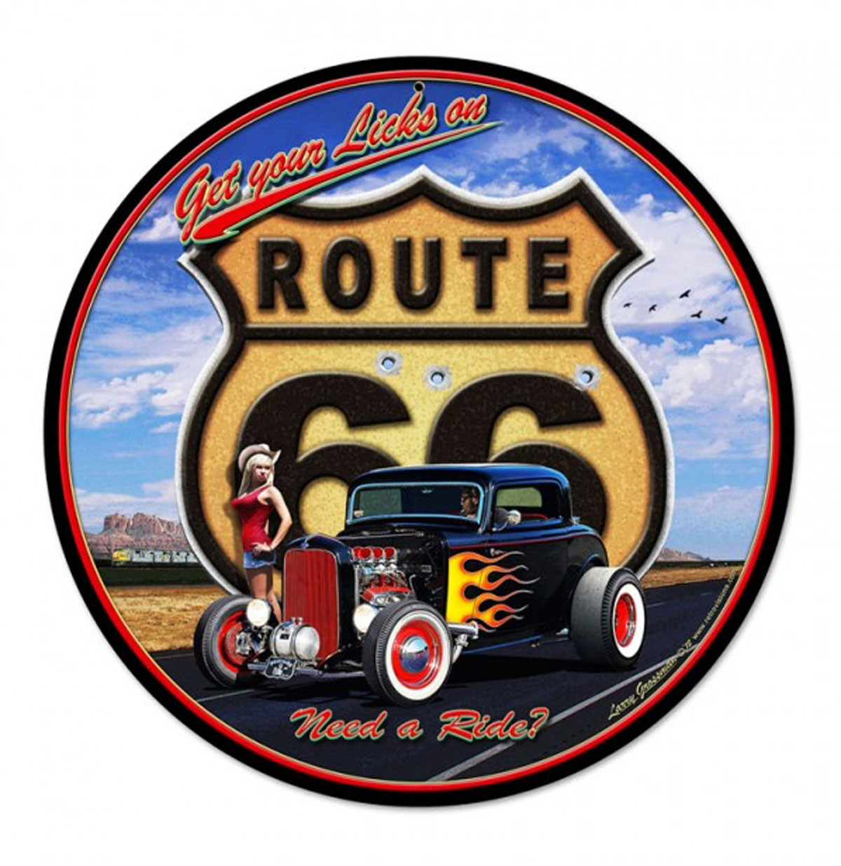 Route 66 Hot Rod &apos;Get Your Licks&apos; Zwaar Metalen Bord