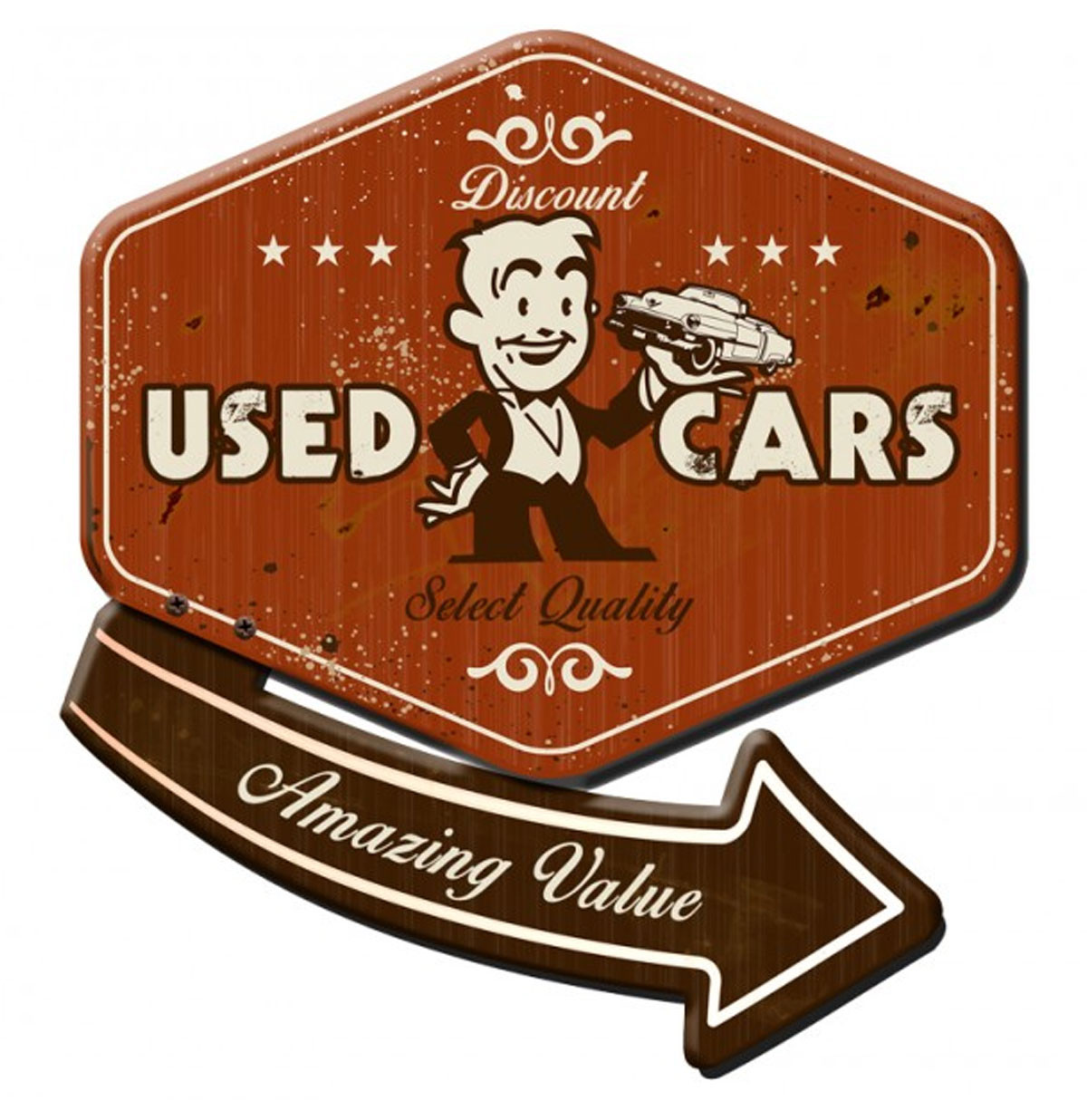 Used Cars, Amazing Value 30&apos;s Style 3D Sign Zwaar Metalen Bord