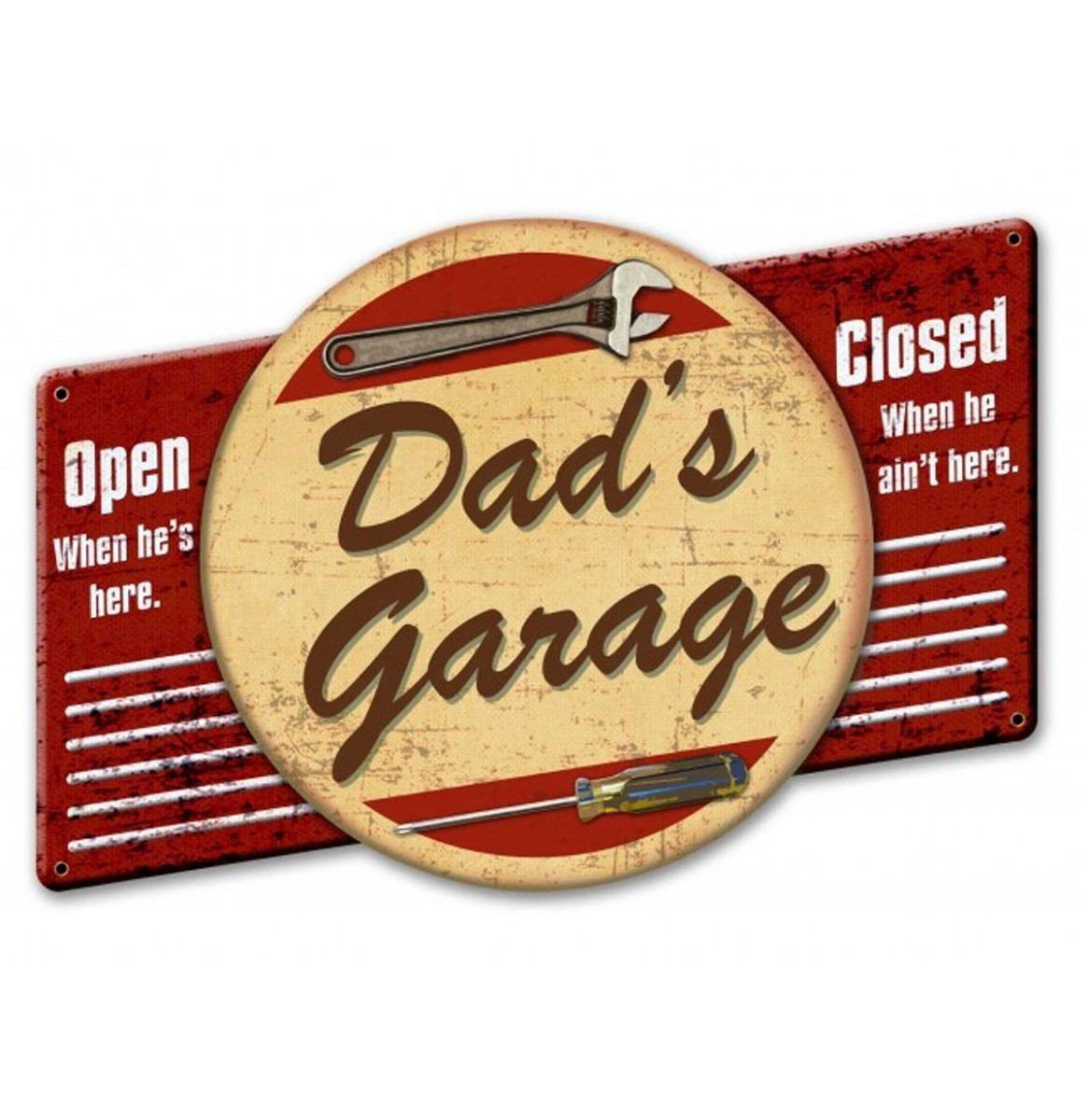 Dad&apos;s Garage Open When He&apos;s Here Heavy Zwaar Metalen Bord 58 x 39 cm
