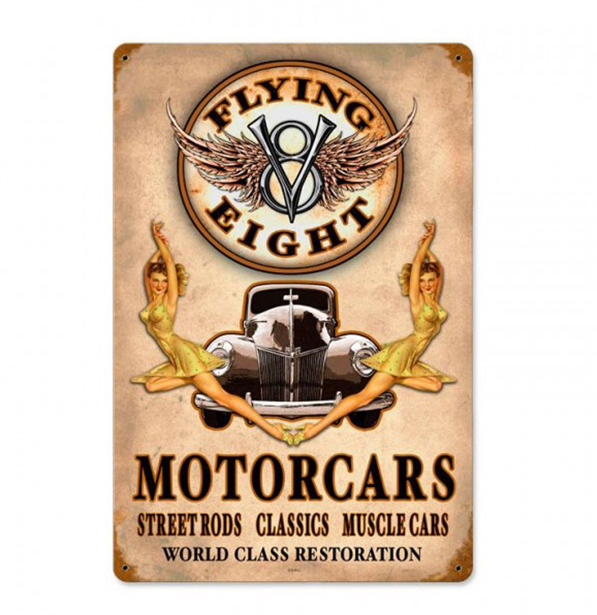 Flying Eight Motorcars Street Rods Muscle Cars Pin Up Zwaar Metalen Bord