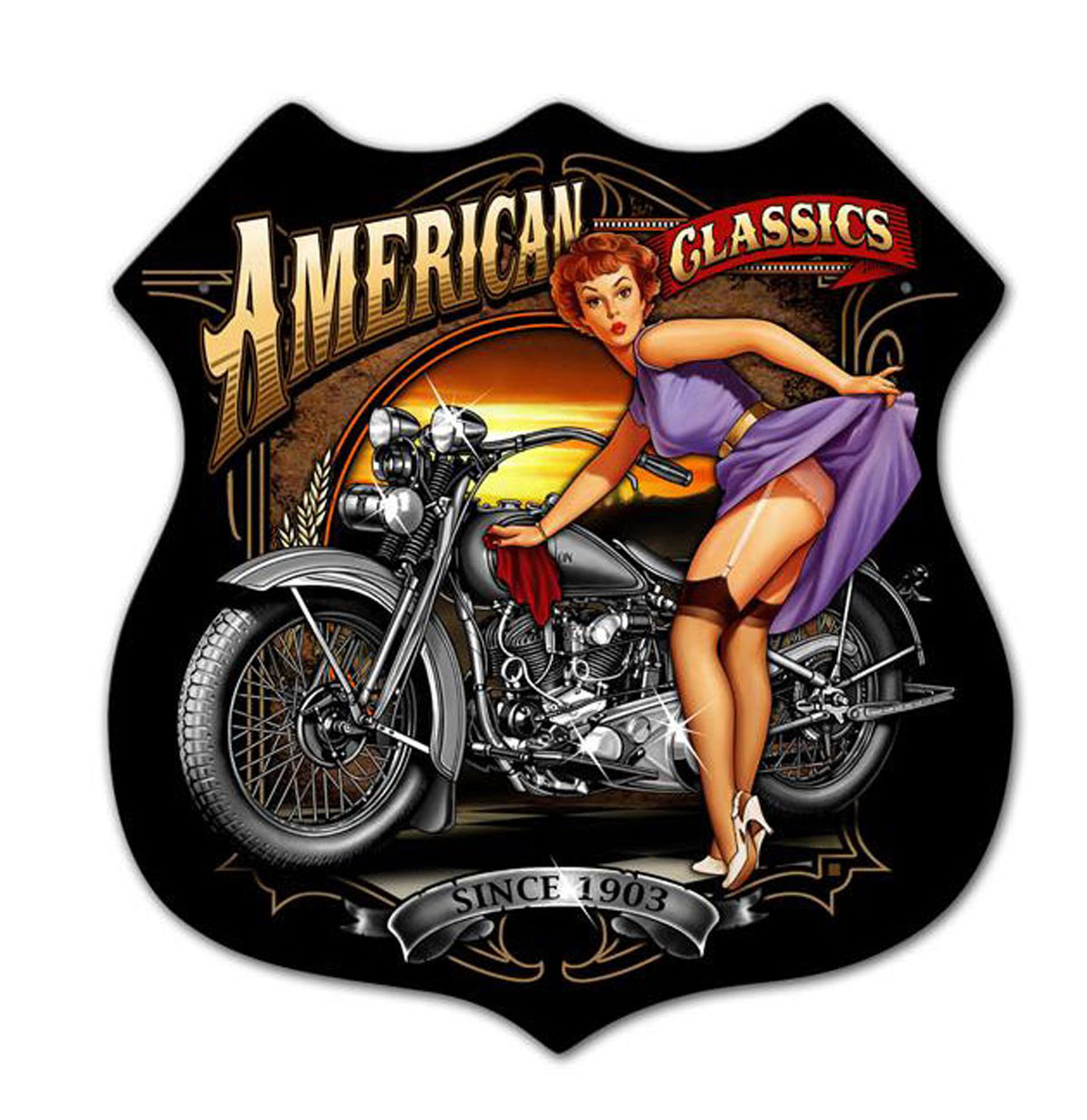 American Classics Motorcycle Pin Up Zwaar Metalen Bord