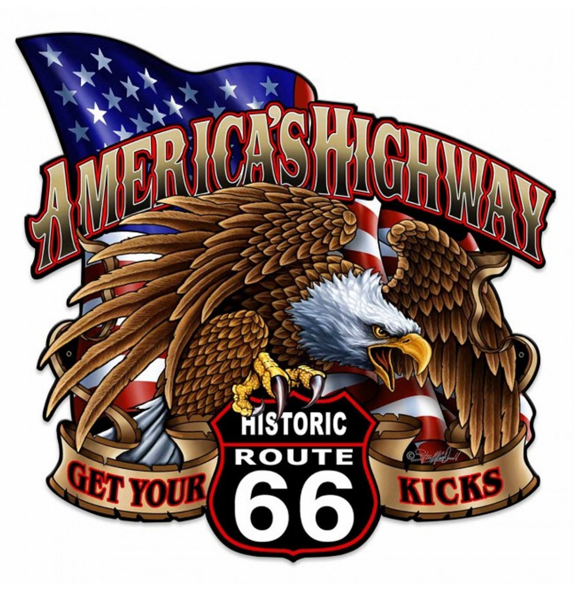 America&apos;s Highway Historic Route 66 Zwaar Metalen Bord 61 x 61 cm