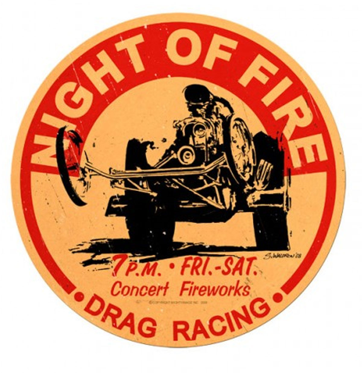 Night Of Fire Drag Racing Rond Zwaar Metalen Bord 35 cm ø