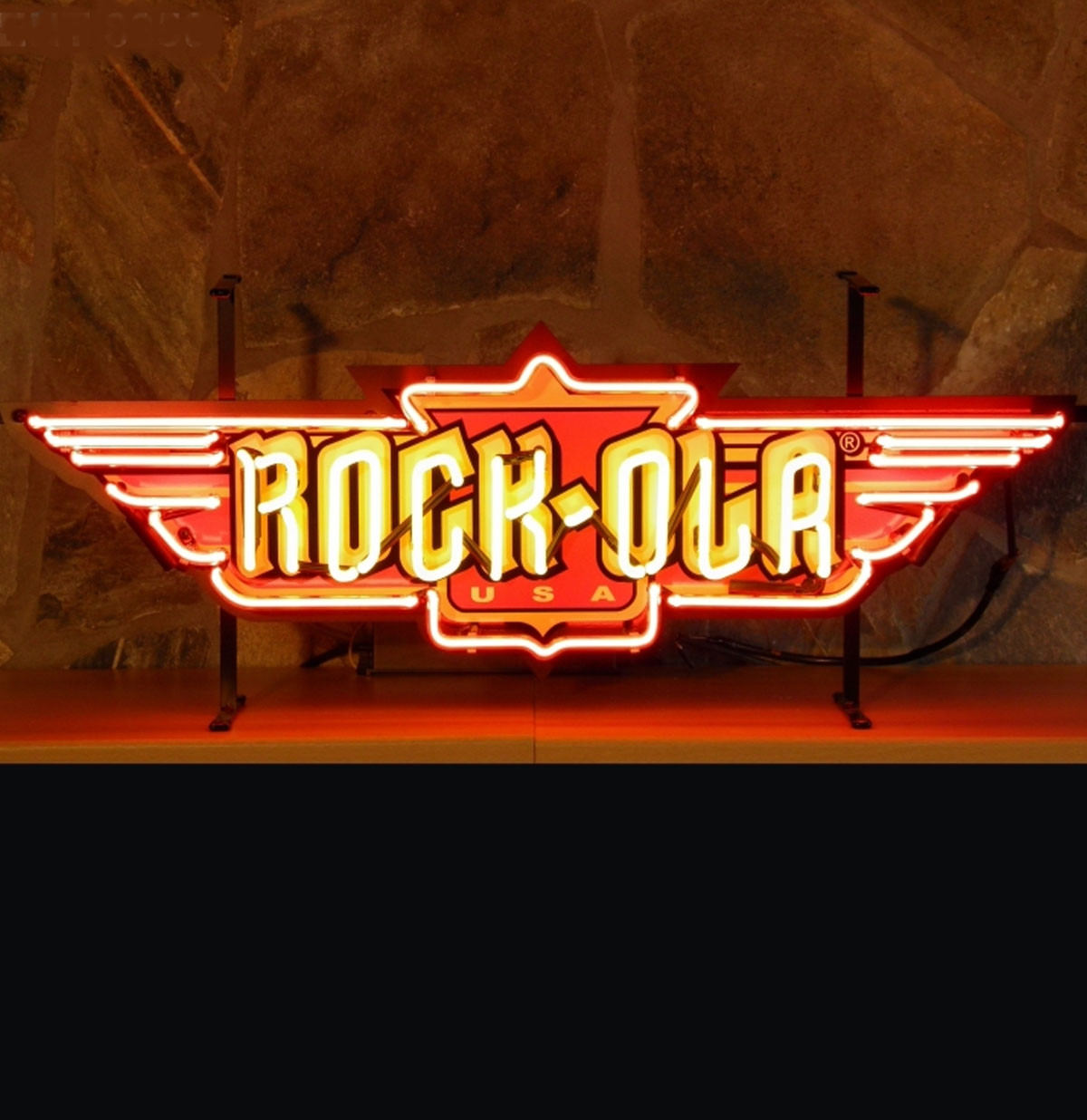 Rock-Ola Logo Neon Verlichting Met Bord 84 x 31 cm