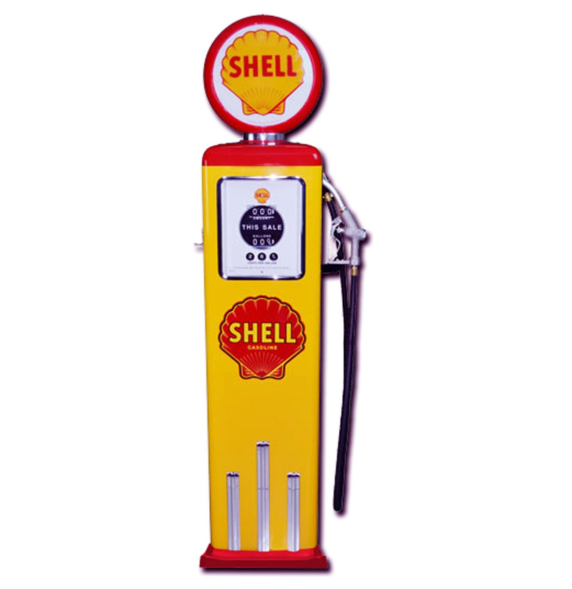 Shell 8 Ball Benzinepomp Met Voet Rood & Geel Reproductie