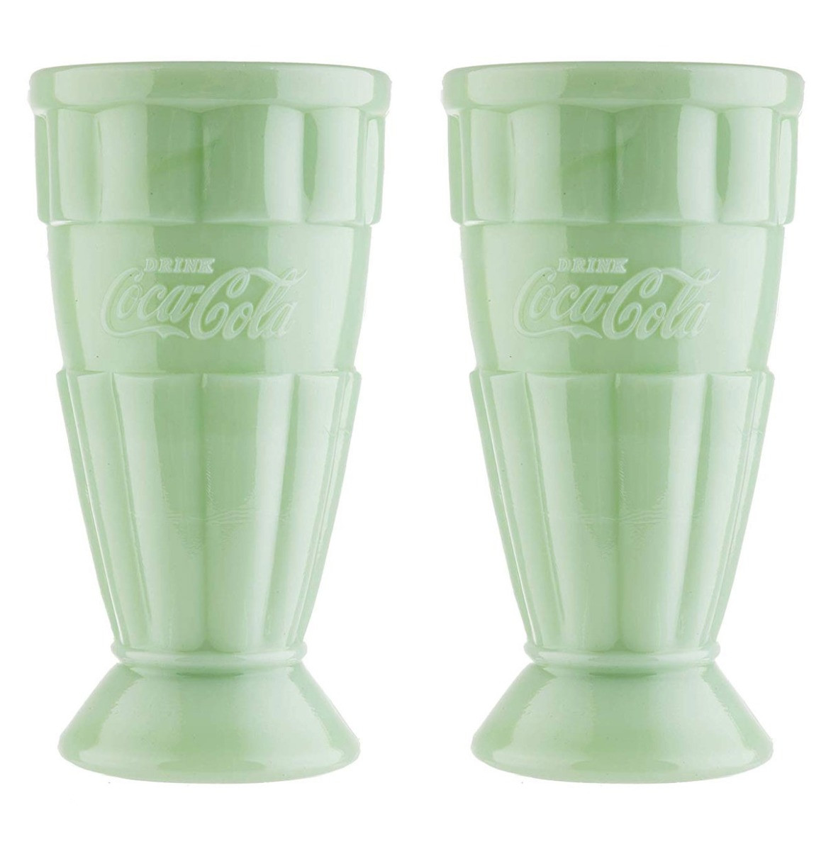 Coca-Cola jadeiet Glazen Malt / Milkshake Beker 0,5 Liter, Set van 2, Groen