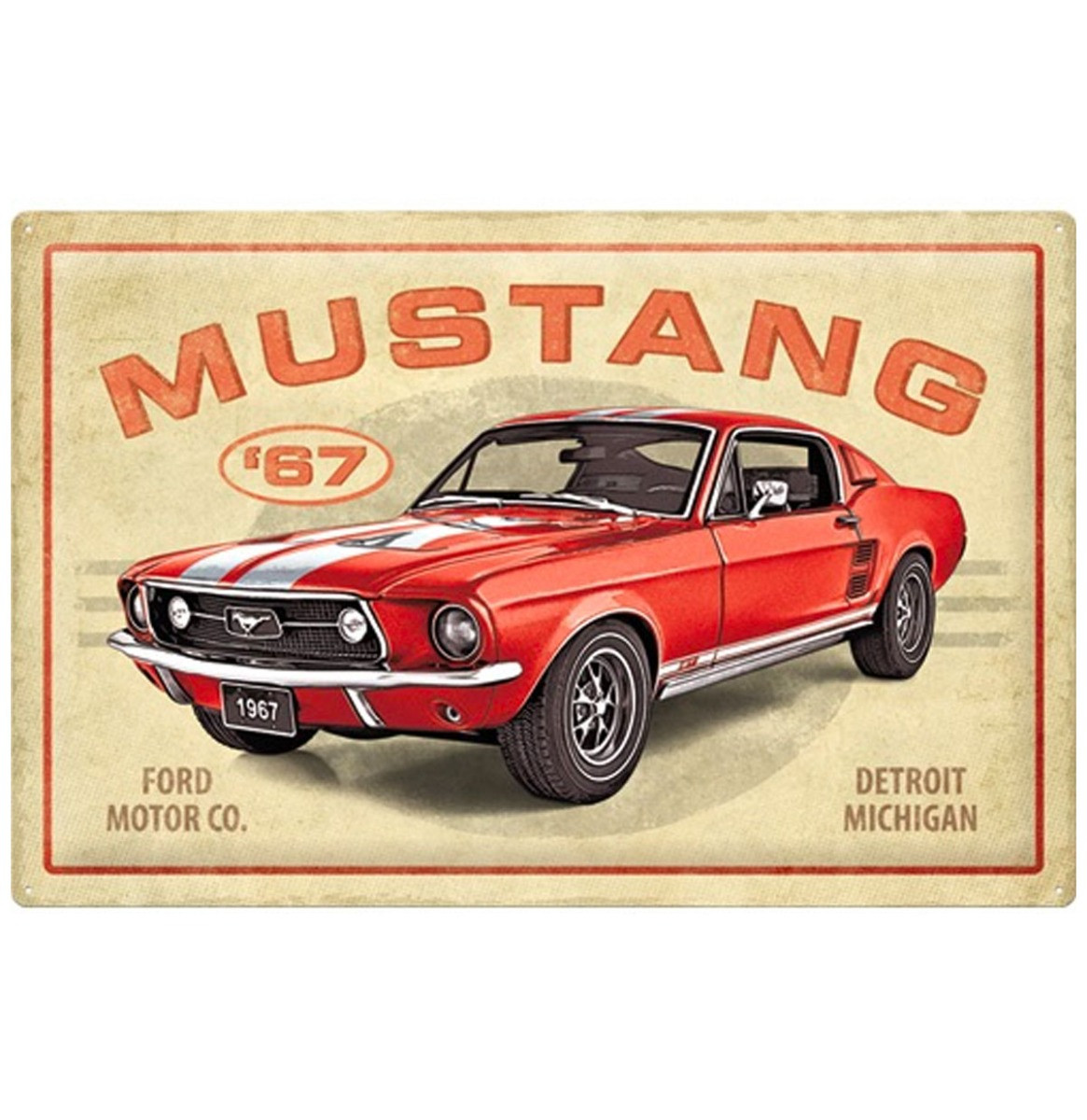 Metalen Bord 40 x 60cm Ford Mustang - GT 1967 Rood