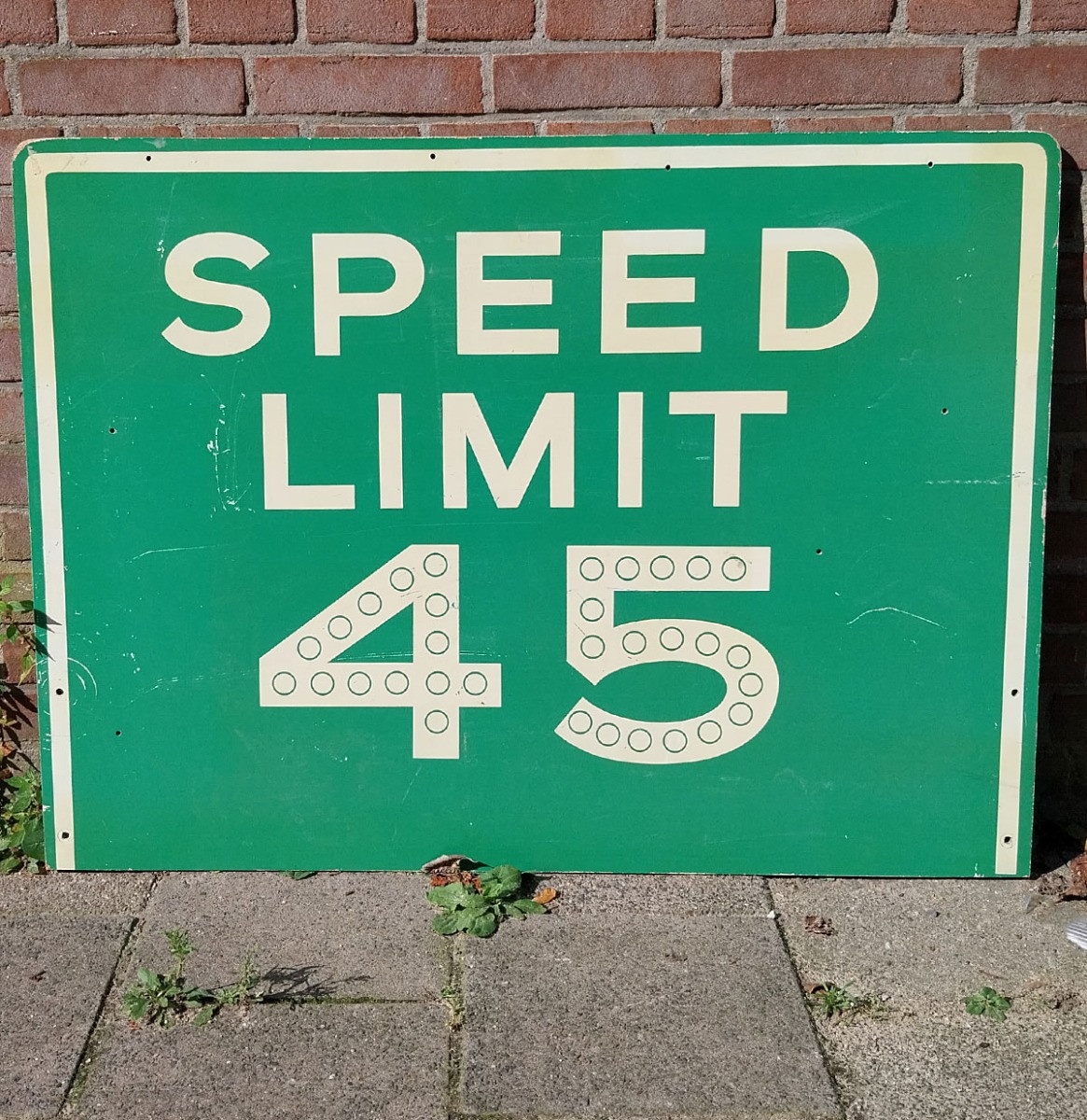 Houten Verkeersbord Speed Limit 45 - Origineel - 96 x 71cm