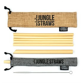 Set van 6 Bamboe Rietjes met Borsteltje en Jute Zakjes Jungle Culture - Slate