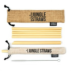 Set van 6 Bamboe Rietjes met Borsteltje en Jute Zakjes Jungle Culture - Vanilla