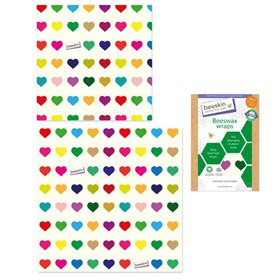 Herbruikbare Set van 2 Bijenwasdoeken Beeskin M & L - Colourful Hearts