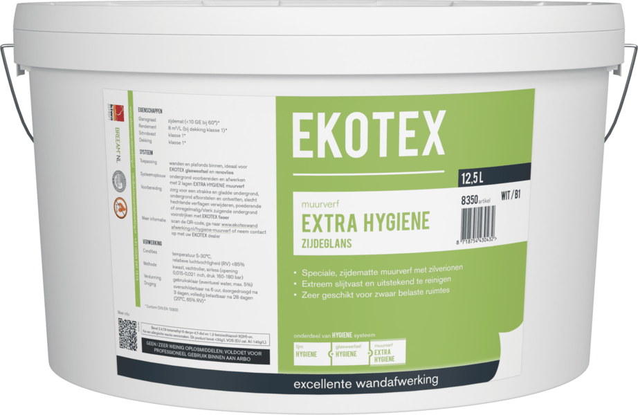 ekotex muurverf extra hygiene zijdeglans wit 12.5 ltr