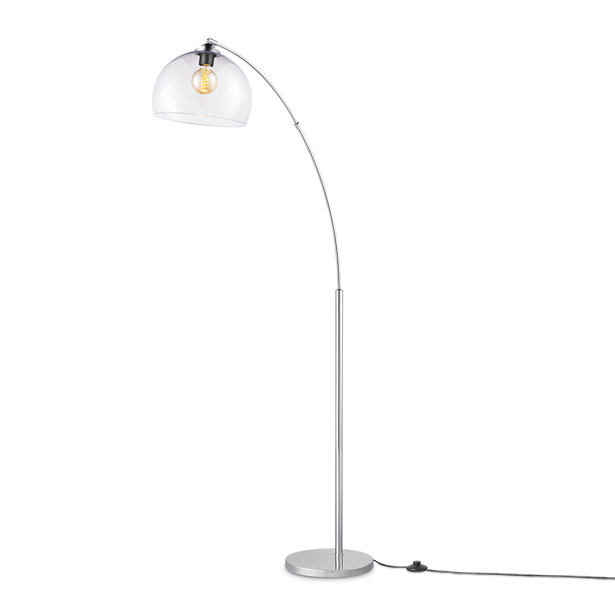 BoogVloerlamp Fisher 111.5/30/171cm, Wit, staande lamp met transparante lampenkap, geschikt voor E27 LED lichtbron, met voetschakelaar, geschikt voor woonkamer, slaapkamer en thuiskantoor