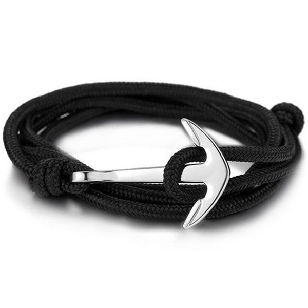 Anker armband polyester koord Zwart Zilverkleurig