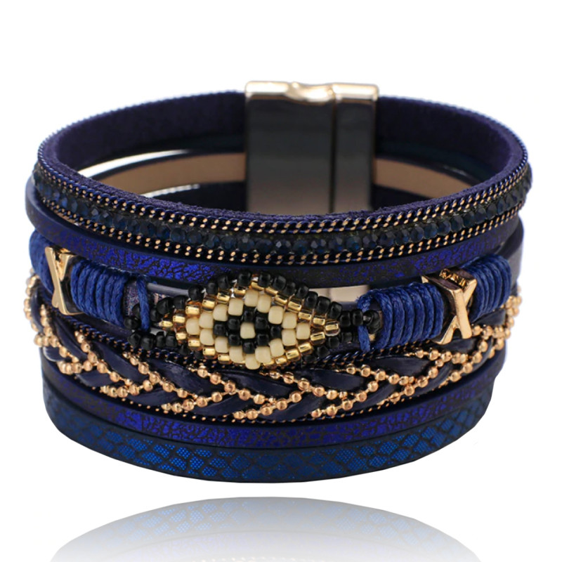 Blauwe dames armband met kristal en goudkleurige details