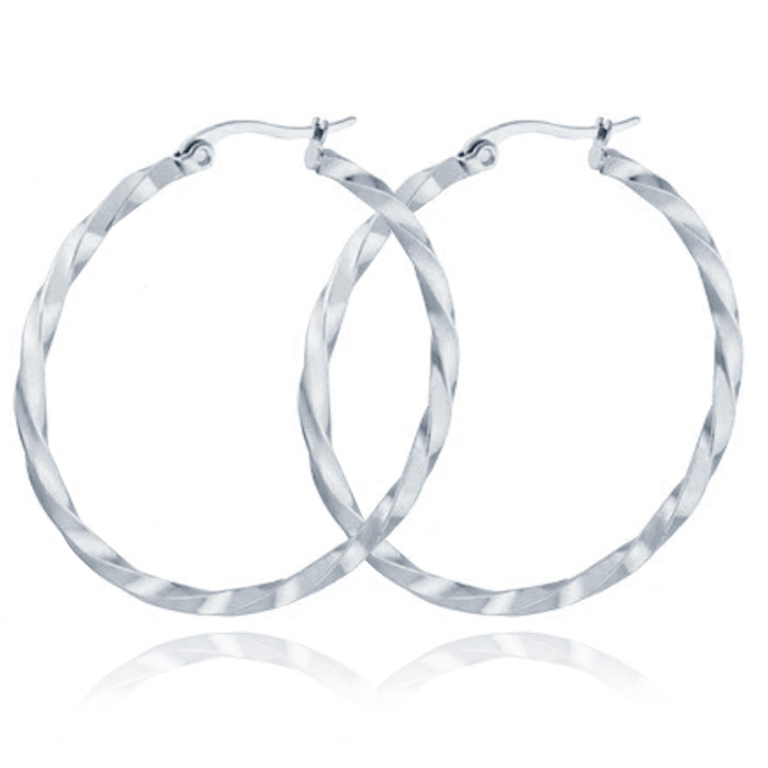 Dames Oorbellen Ringen Zilver kleurig Gedraaid Edelstaal - 30mm