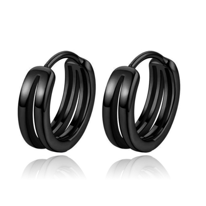Heren Oorbellen dubbele Ring Zwart