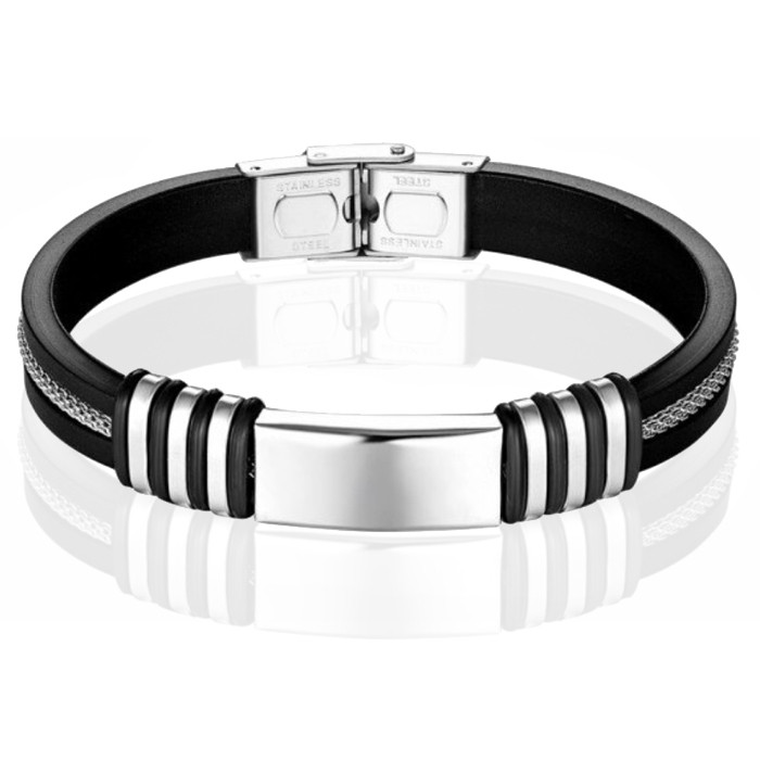 LGT Jewels Siliconen armband Graveer Plaatje RVS Zilverkleurig Zwart