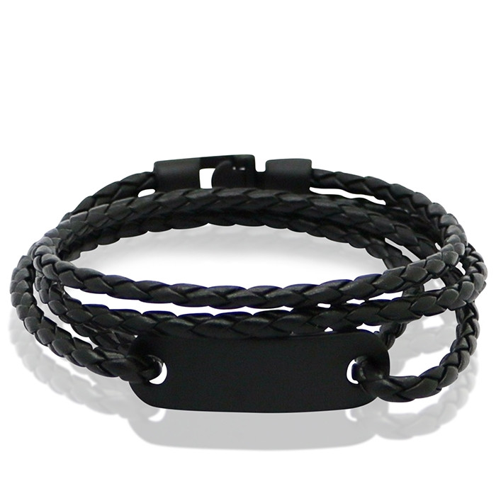 LGT Jewels Wrap armband Zwart Gevlochten leer Schuifgesp - 19.5cm
