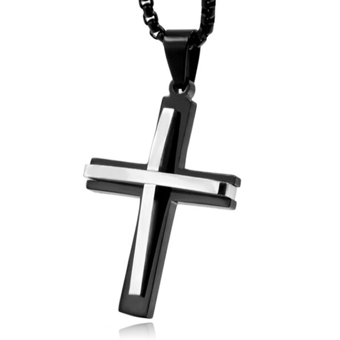 Schakelketting Venetiaans Zwart met Zwart-Zilverkleurig Kruis Hanger