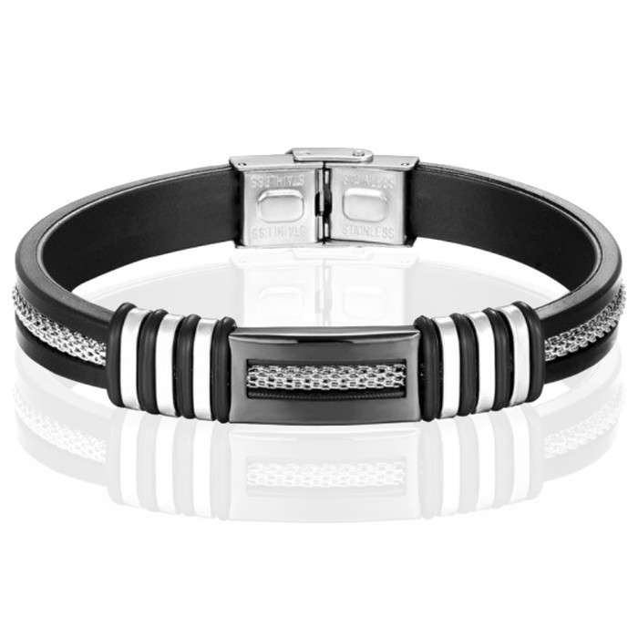 Siliconen armband LGT Jewels RVS Zwart Zilverkleurig