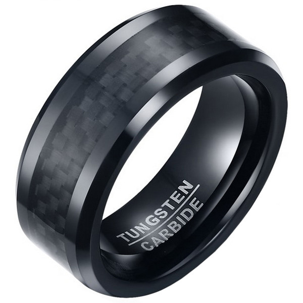 Wolfraam heren ring Carbon Fiber Zwart 8mm-21mm