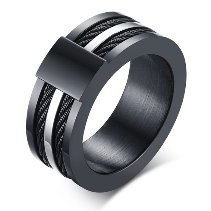 Zwarte Titanium ring met stalen kabels-21.5mm