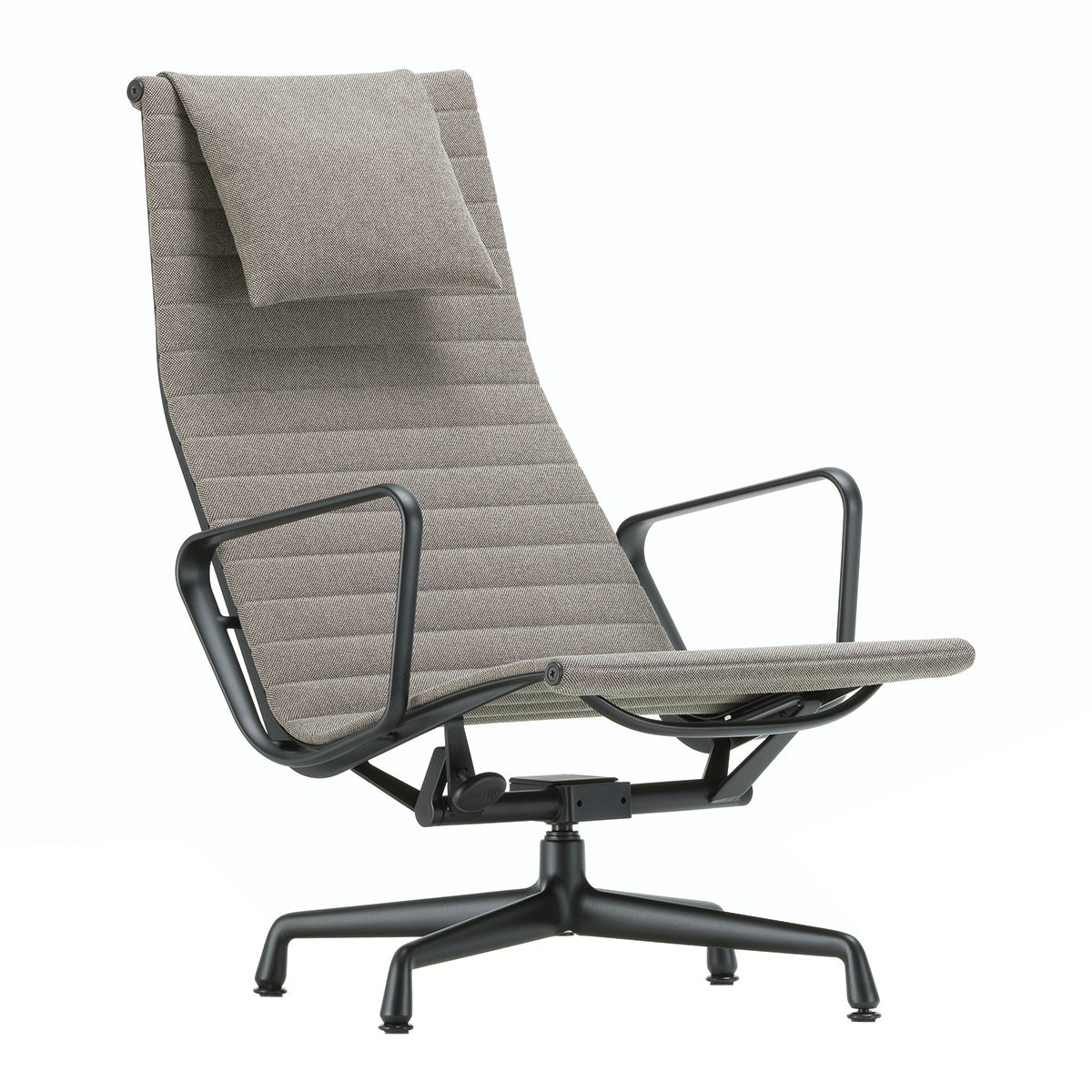 Vitra Aluminium Chair EA 124 Loungestoel - Diepzwart - Hopsak Warm Grey/Ivory
