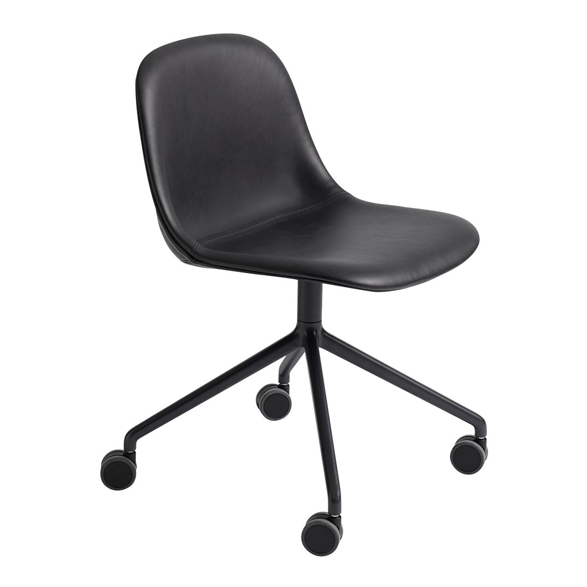Muuto Fiber Side Chair Bureaustoel, Niet Verstelbaar - Refine Leder Zwart/Zwart