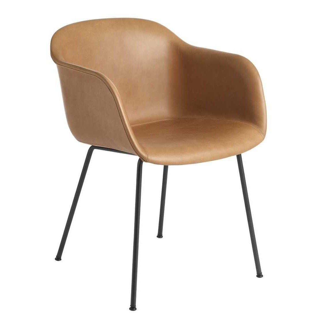 Muuto Fiber Chair Stalen Poot Cognac Refine Leather