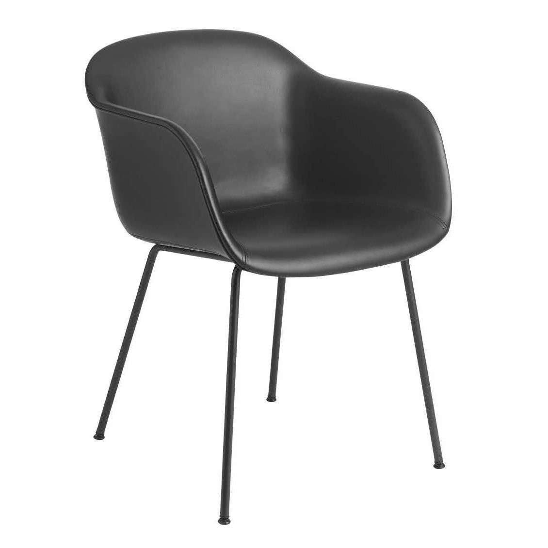 Muuto Fiber Chair Stalen Poot Zwart Silk Leather
