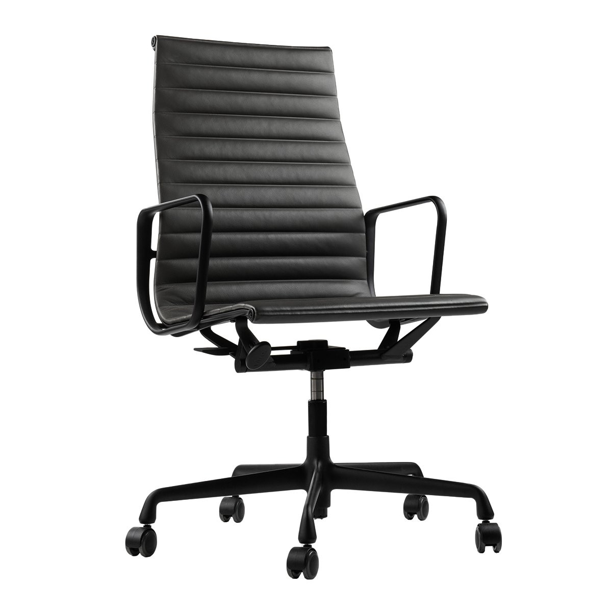 Vitra Aluminium Chair EA 119 Bureaustoel - Leder Premium 66 Umbra Grey / Zwart Frame