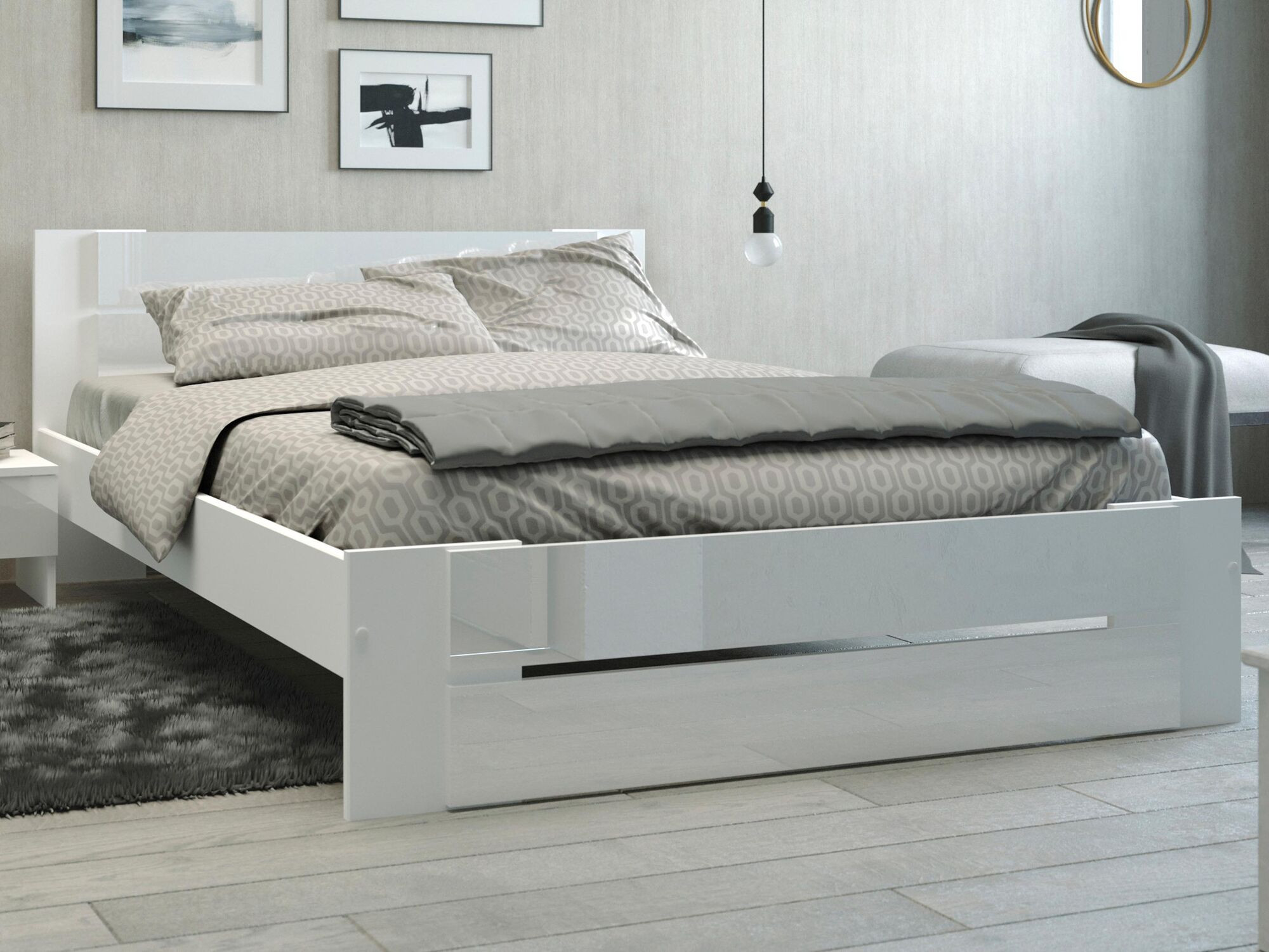 Bed BIANNE 140x190 cm wit/hoogglans wit
