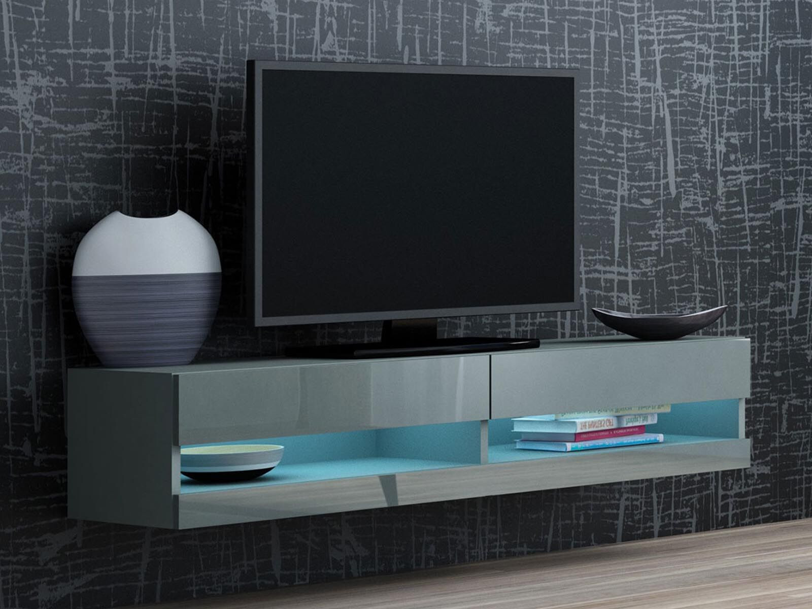 Tv-meubel VIGOR 2 vakken grijs/hoogglans grijs zonder led