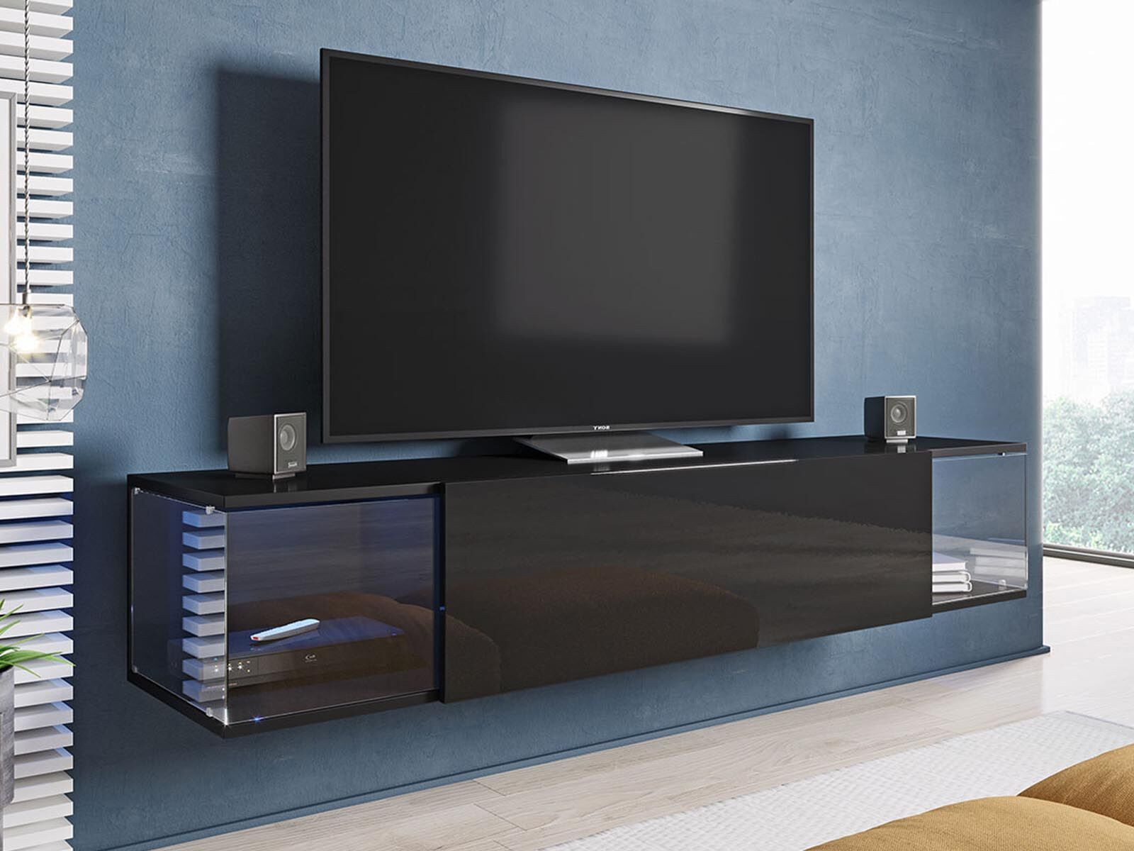 Tv-meubel VIGSY 1 deur zwart/hoogglans zwart zonder led