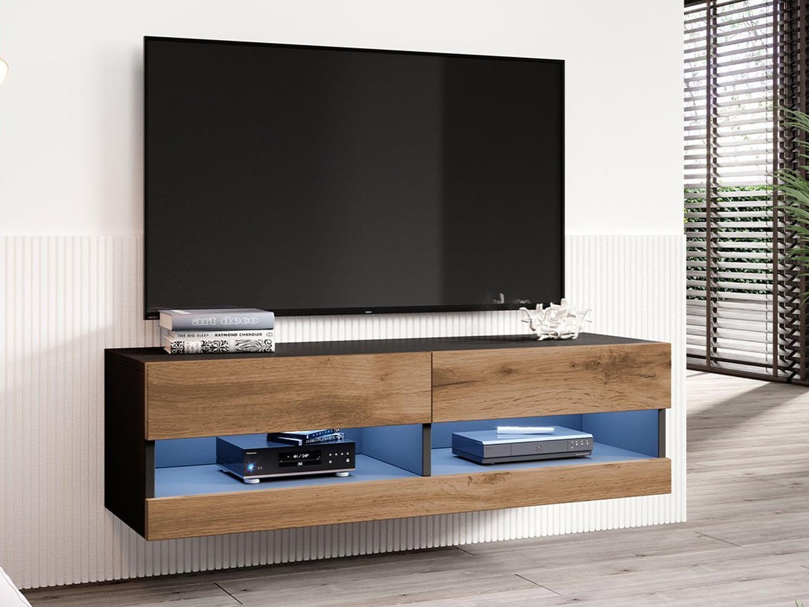 Tv-meubel ZIGGY II 2 deuren 140 cm zwart/wotan eik zonder led