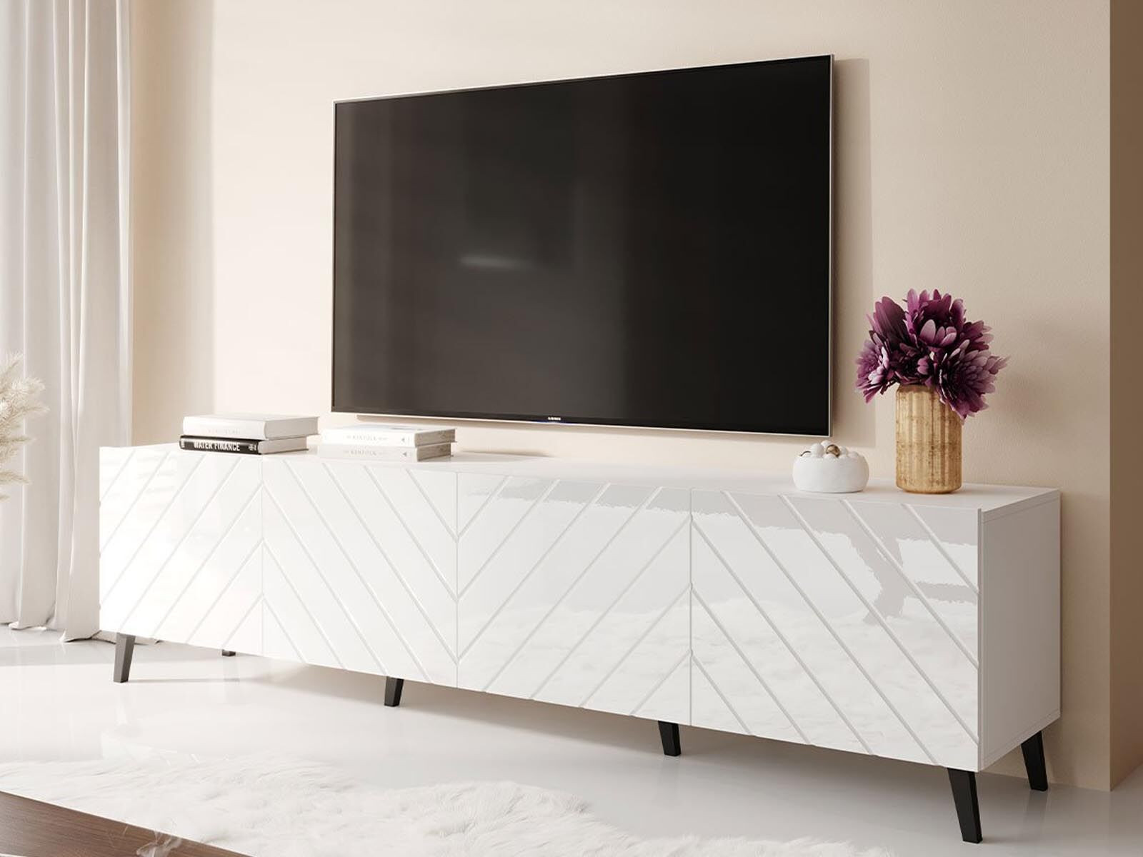 Tv-meubel ABELA 4 deuren wit/hoogglans wit