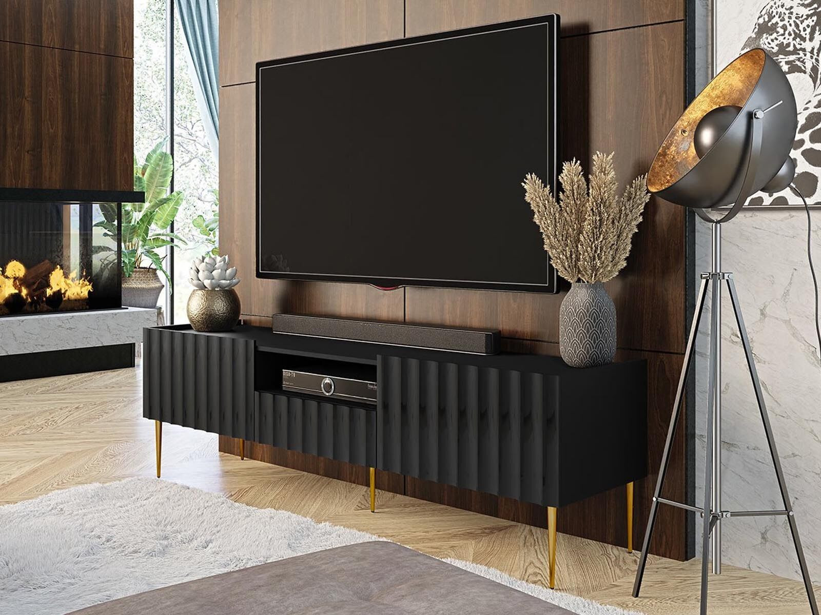 Tv-meubel ARCOSANTI 160 cm 2 deuren 1 lade zwart