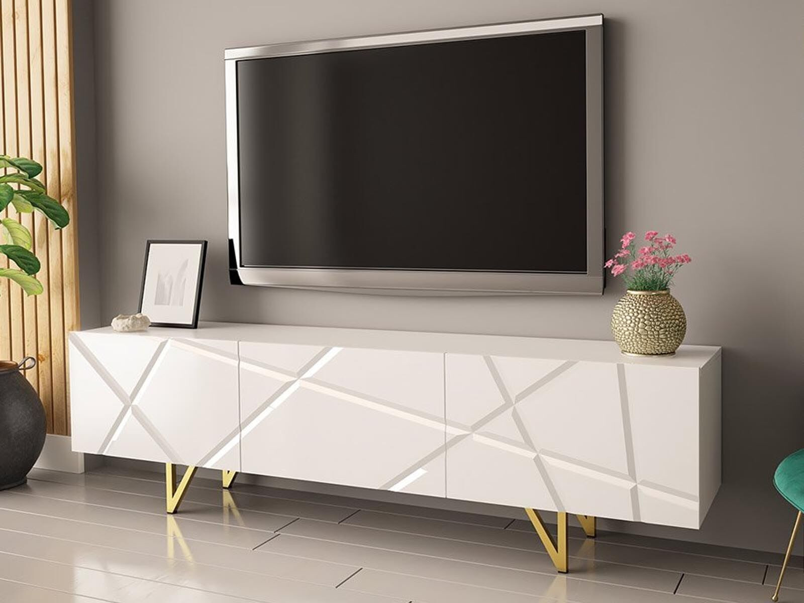 Tv-meubel OTIS 3 klapdeuren wit/hoogglans wit
