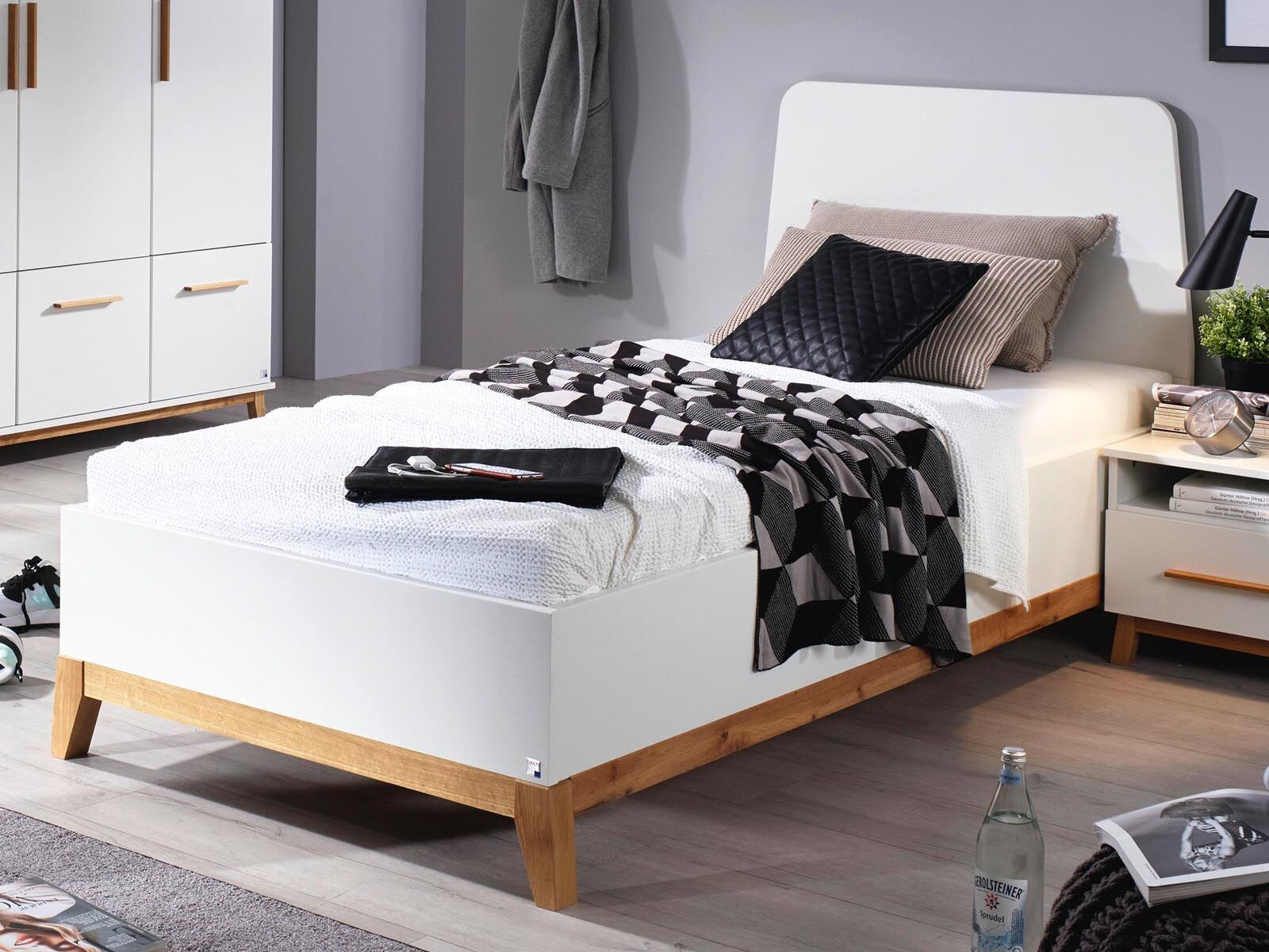 Bed CARLINO 90x200 cm wit/eik massief