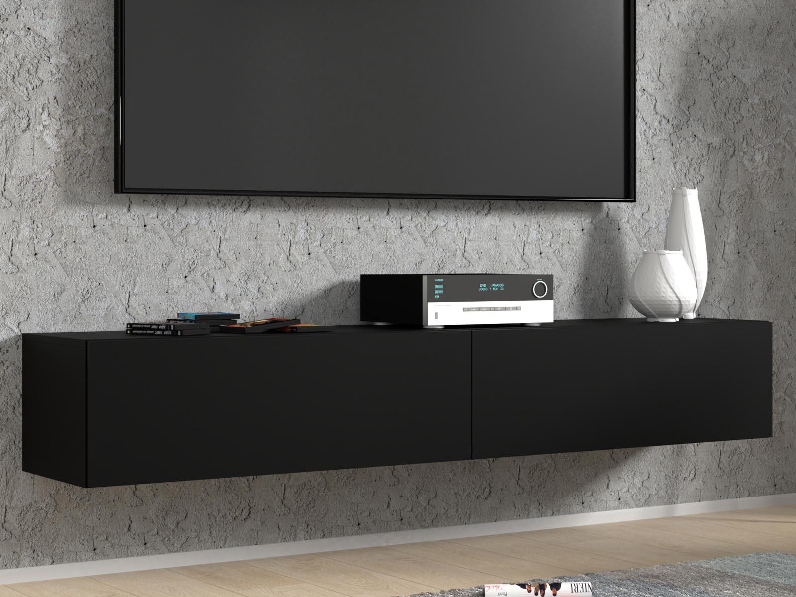 Tv-meubel BINTO 2 deuren 180 cm zwart/glanzend zwart