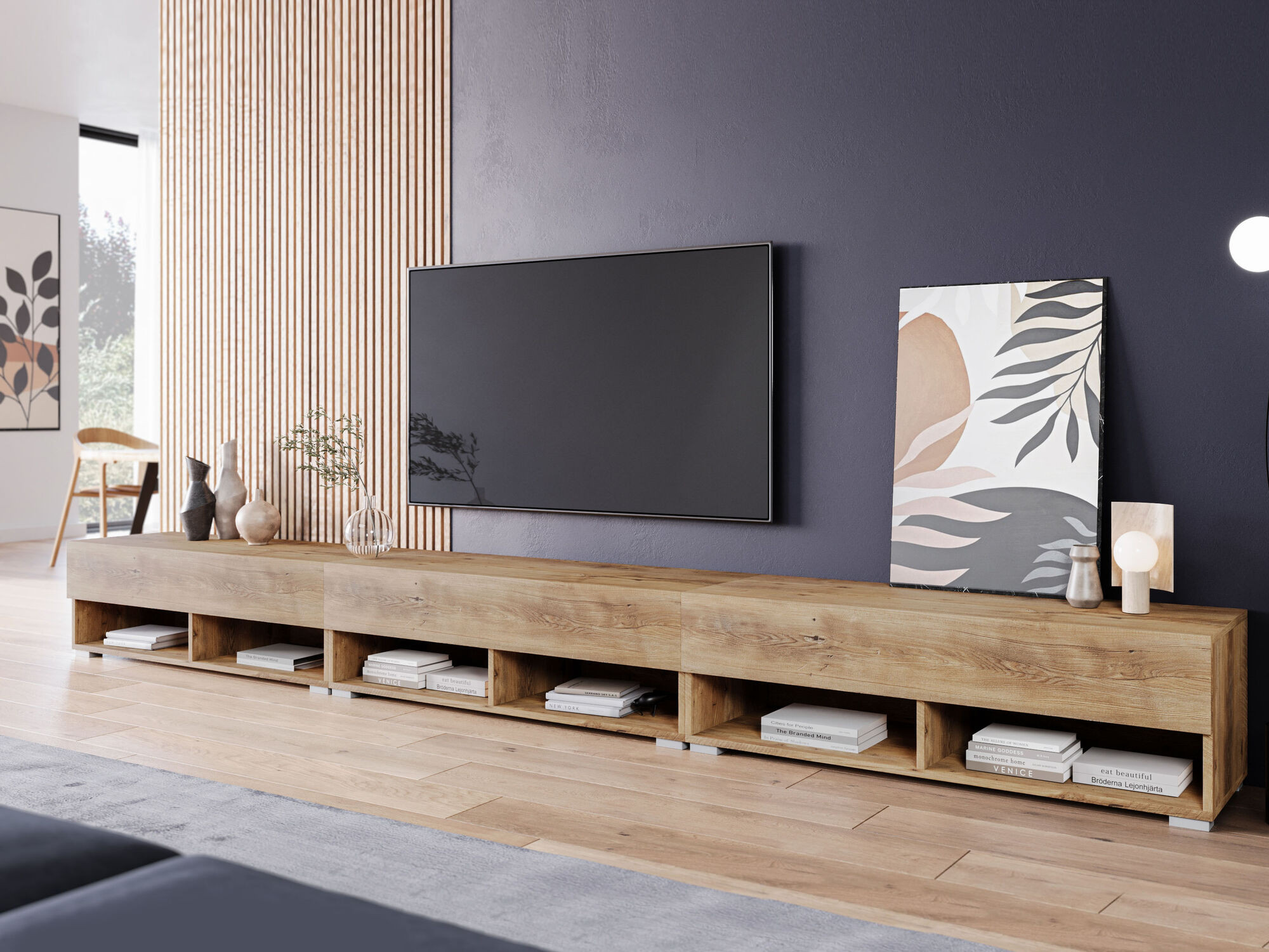 TV-meubel ACAPULCO 1 klapdeur 300 cm kastanjebruin met led